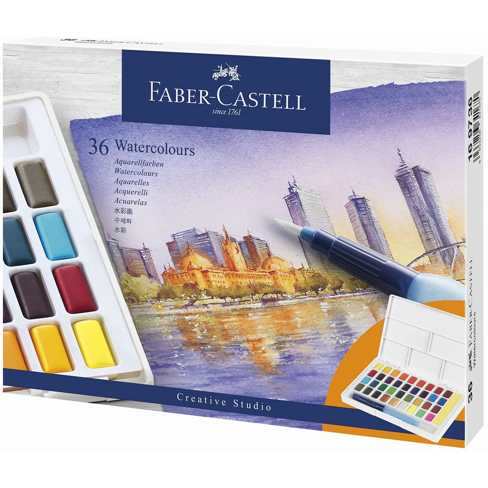 【Faber-Castell】創意工坊攜帶型水彩塊36色/固態水彩/旅遊寫生/輕巧方便/色彩鮮豔 台灣輝柏✿50B004